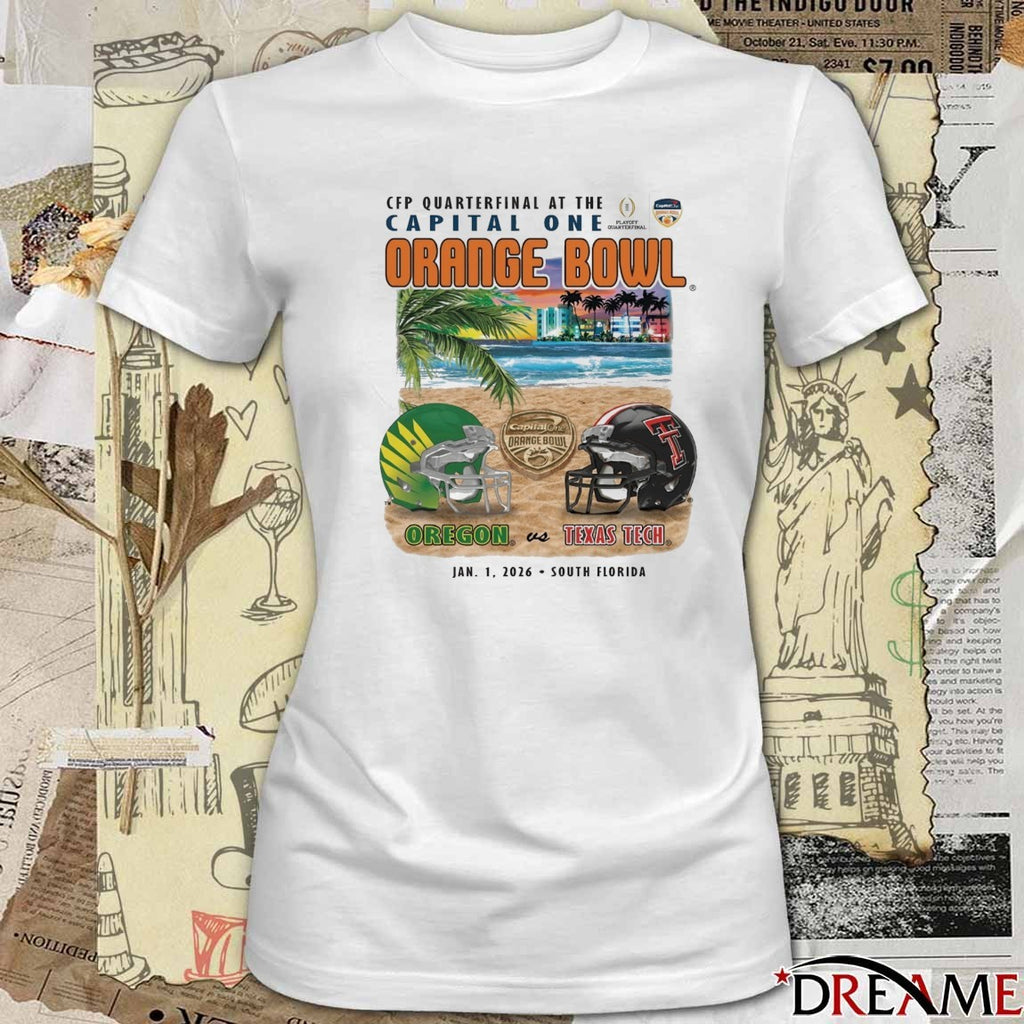 CFP Quarterfinal At The Capital One Orange Bowl Oregon Vs Texas Tech Jan 1 2026 South FL Sobe Showdown Helmets t-shirt