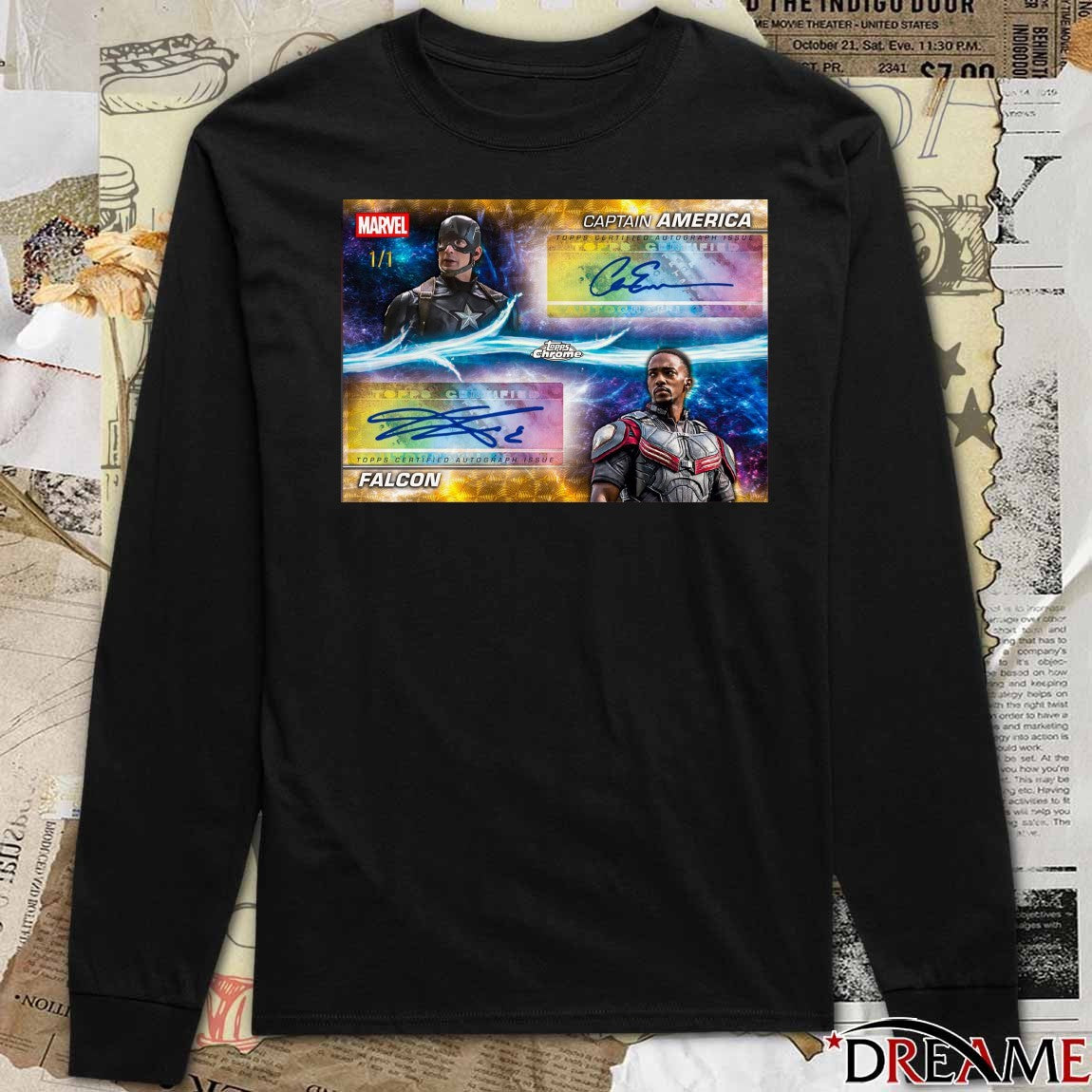 Captain America Chris Evans and Falcon Anthony Mackie Topps Certified Autograph Issue Signatures Poster t-shirt