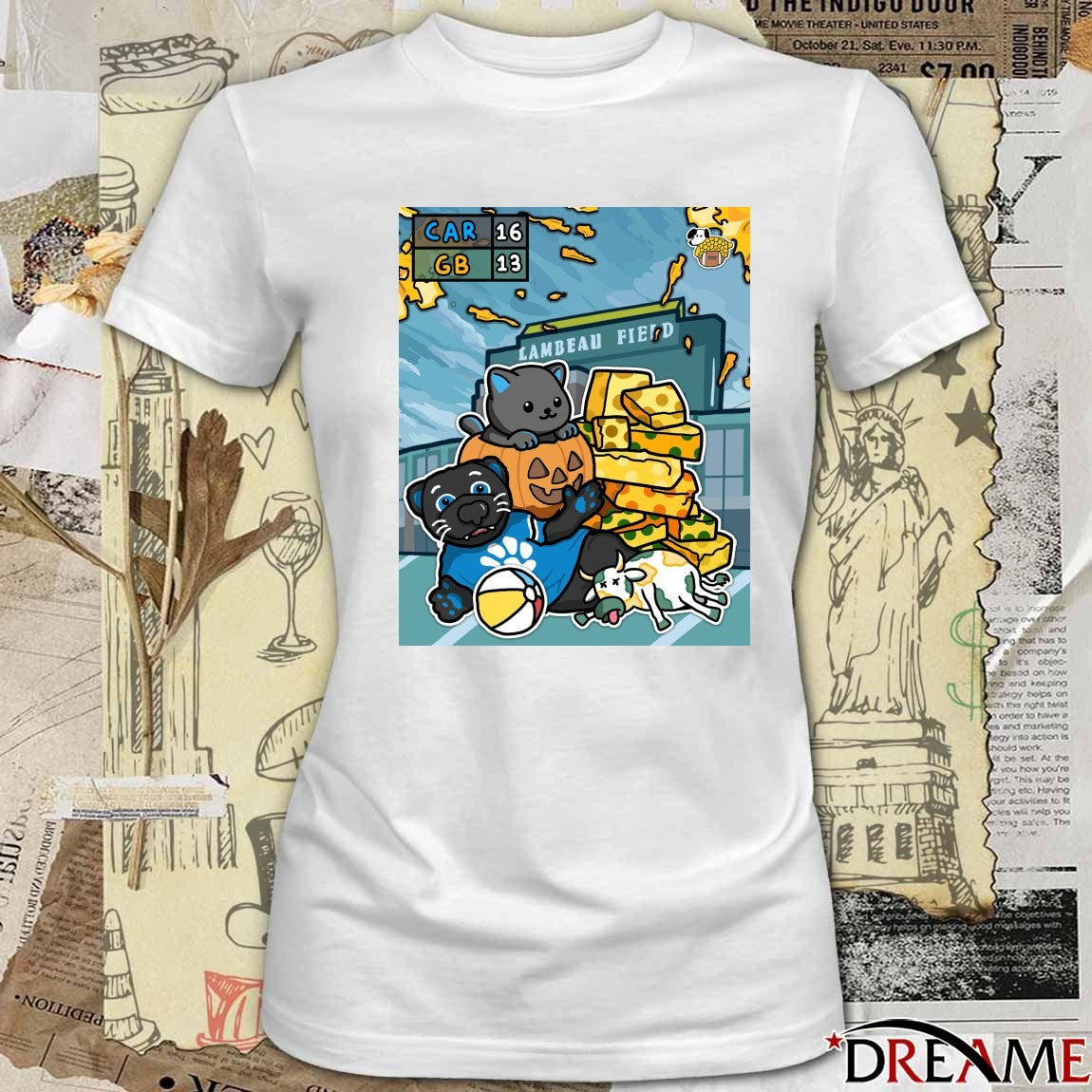 Carolina Panthers Vs Green Bay Packers Final Score 16 – 13 Lambeau Field Victory Doodle Poster t-shirt