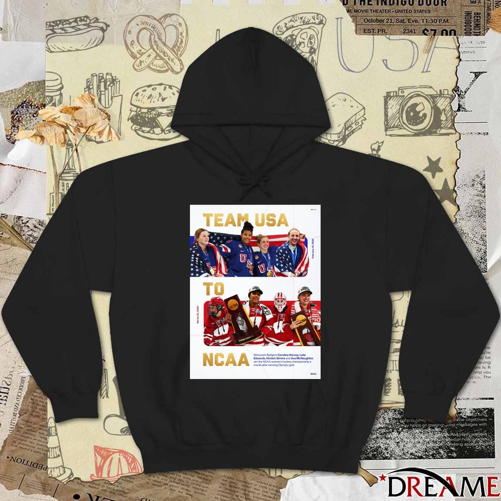 Caroline Harvey, Laila Edwards, Kirsten Simms and Ava McNaughton Olympic Gold Team USA To NCAA March 22 2026 Poster t-shirt