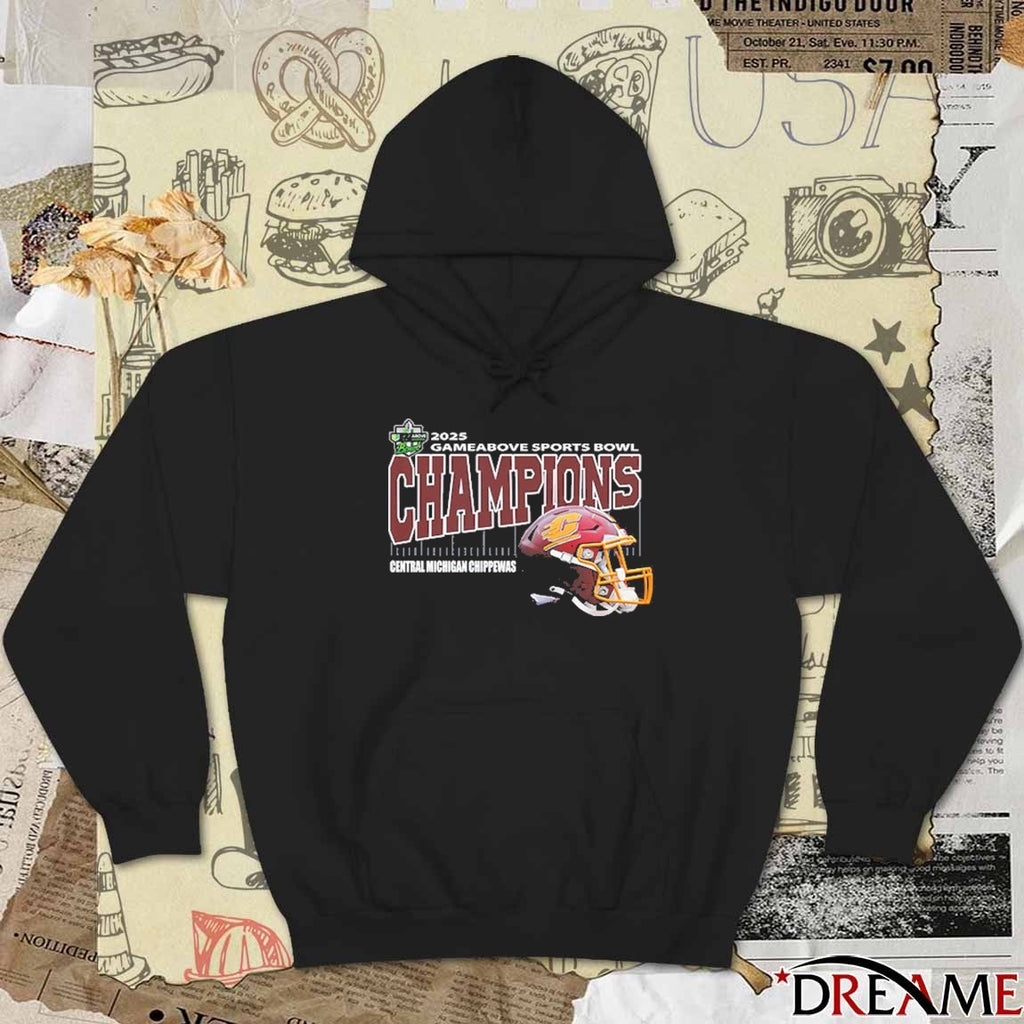 Central Michigan Chippewas Gameabove Sports Bowl Champions Ford Field Detroit MI 2025 Helmet t-shirt