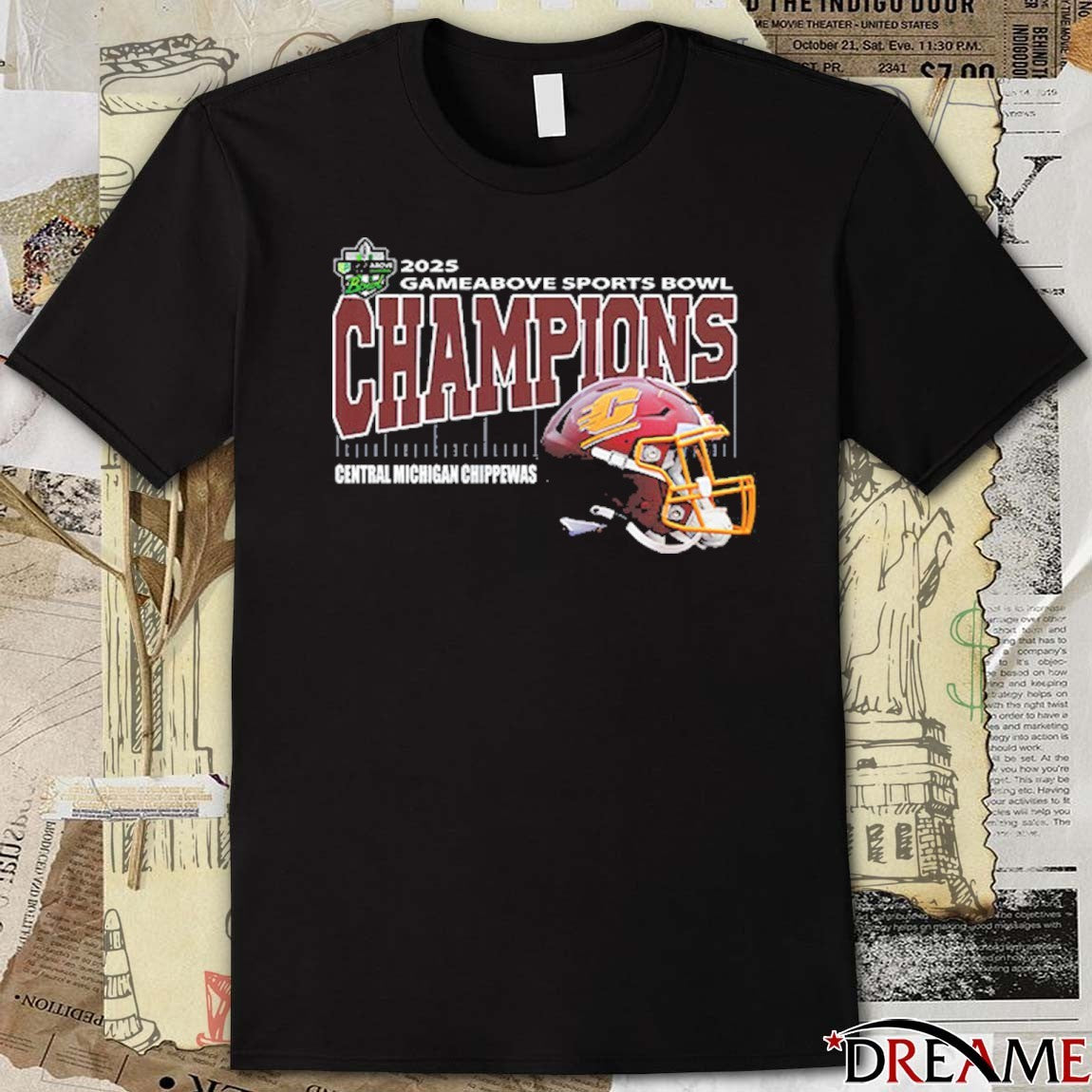 Central Michigan Chippewas Gameabove Sports Bowl Champions Ford Field Detroit MI 2025 Helmet t-shirt