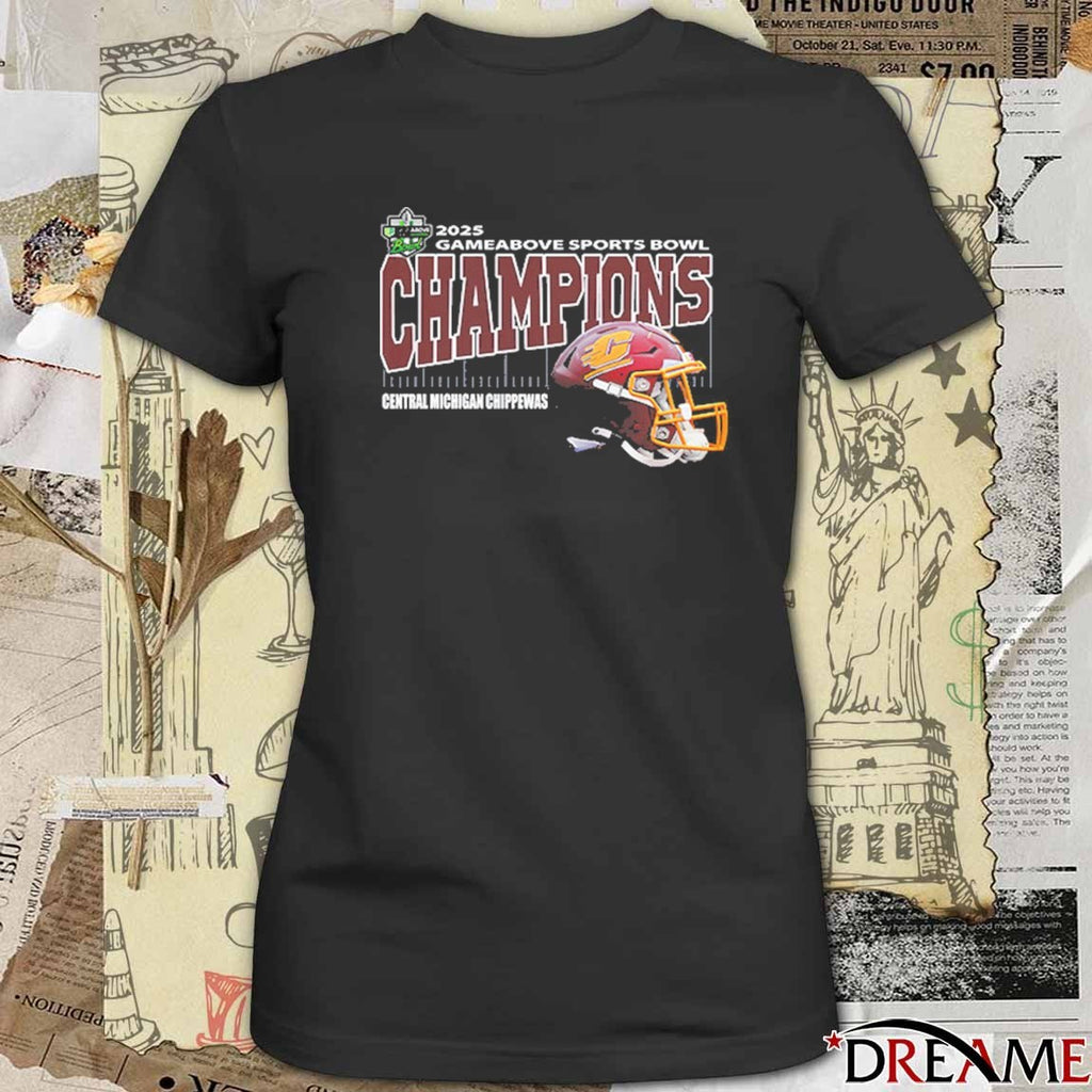 Central Michigan Chippewas Gameabove Sports Bowl Champions Ford Field Detroit MI 2025 Helmet t-shirt