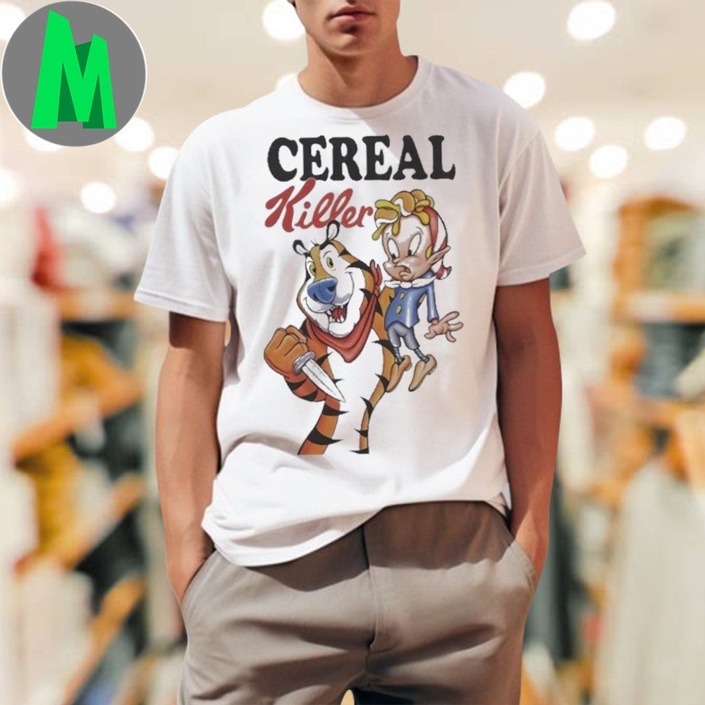 Cereal Killer Tony The Tiger Funny Graphic T-Shirt Cartoon Fan Tee