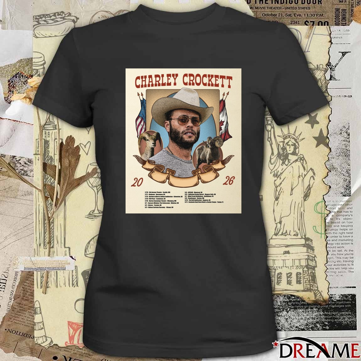Charley Crockett 2026 2 20 5th Avenue Theatre Seattle WA, 2 21 Orpheum Vancouver BC Poster t-shirt