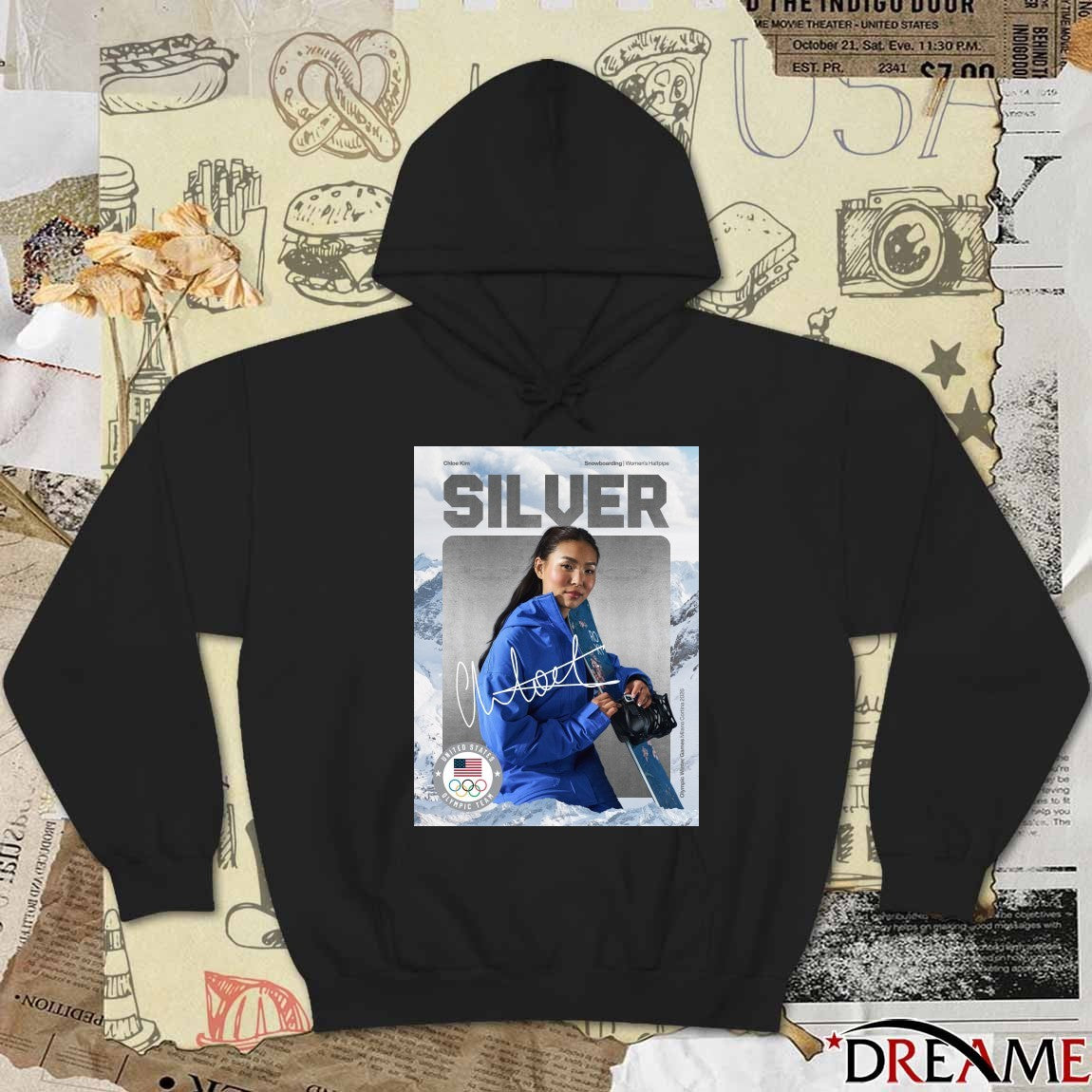 Chloe Kim Snowboarding Women’s Halfpipe Silver Team USA Olympic Signature Poster t-shirt