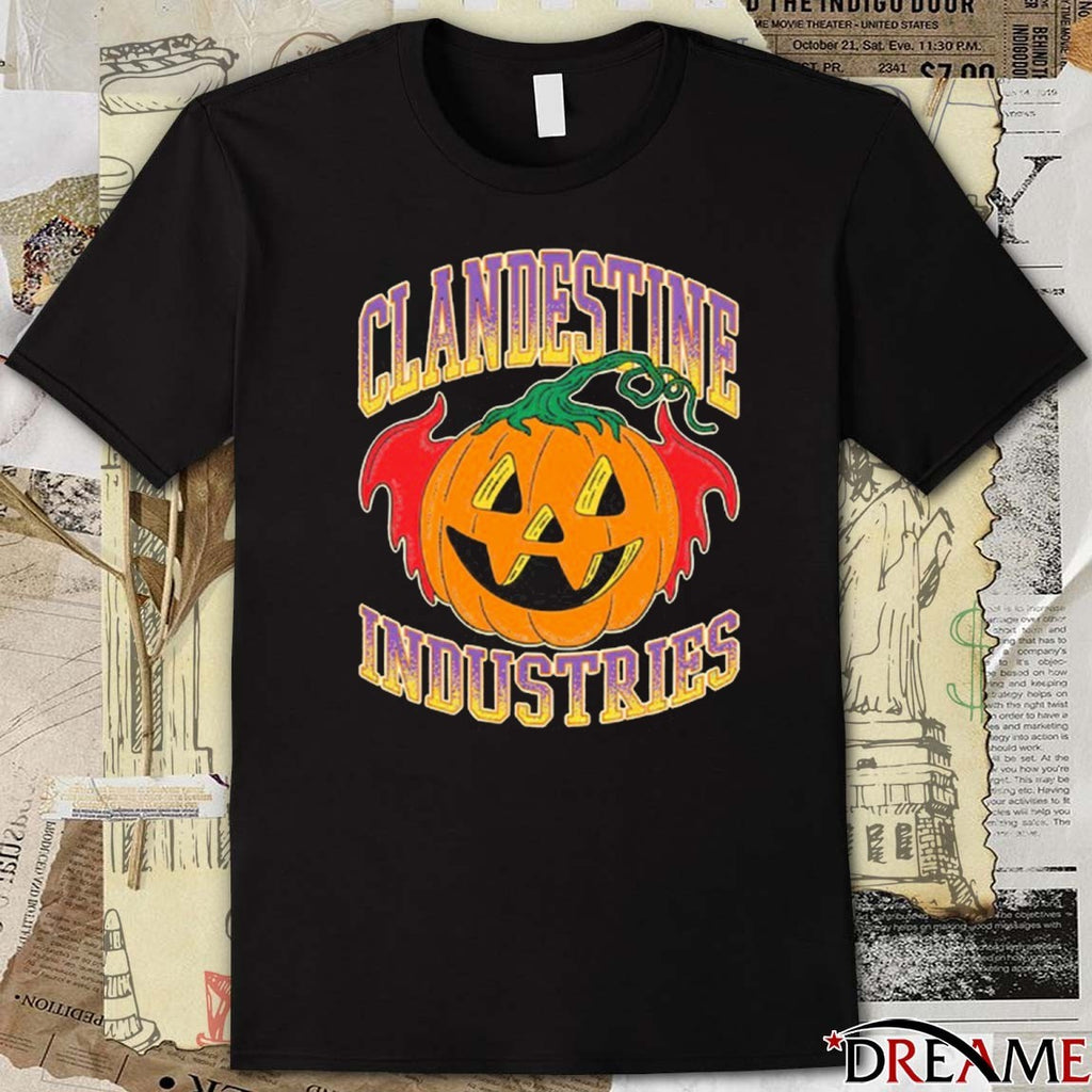 Clandestine Industries Bat Pumpkin Halloween 2025 Retro t-shirt
