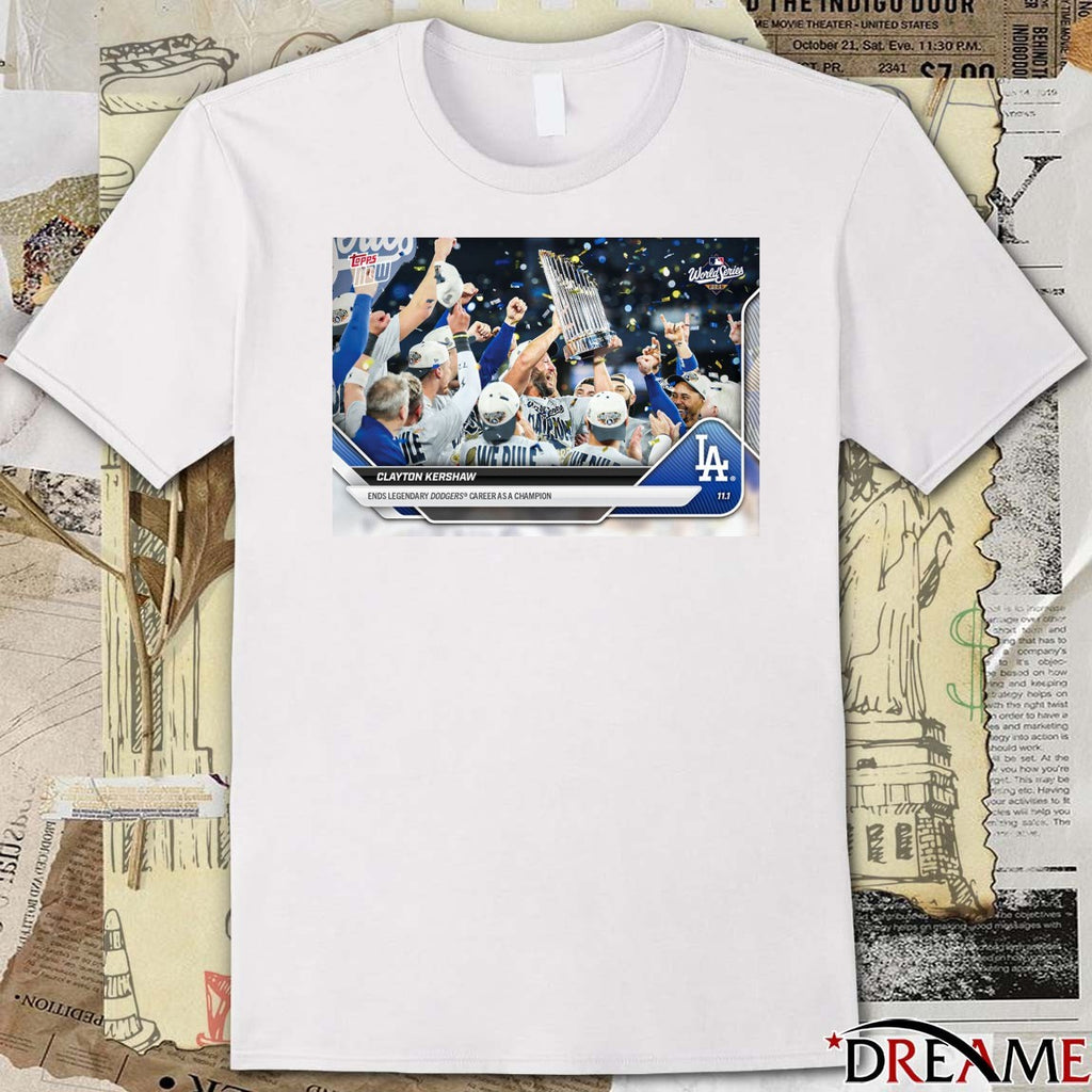 Clayton Kershaw 2025 MLB Topps Los Angeles Dodgers Ends Legendary Dodgers Career As A Champion Card t-shirt