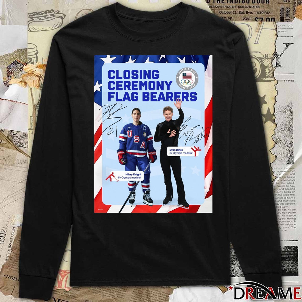 Closing Ceremony Olimpic Train Flag Bearers Hilary Knight and Evan Bates 2026 Winter Olympics t-shirt