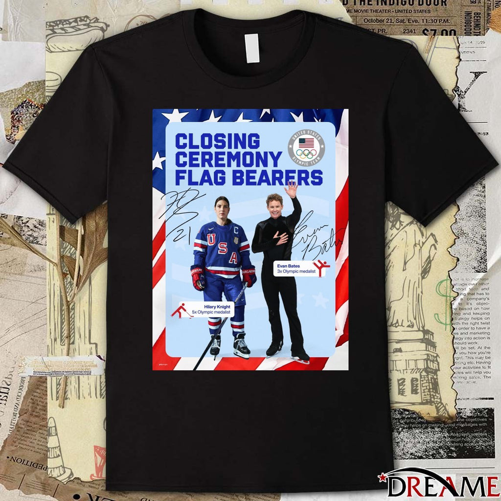 Closing Ceremony Olimpic Train Flag Bearers Hilary Knight and Evan Bates 2026 Winter Olympics t-shirt
