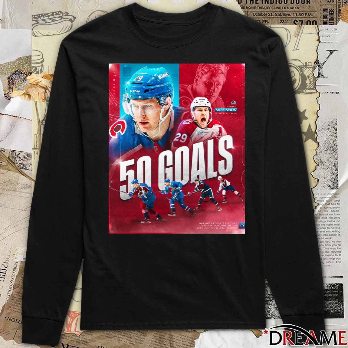 Colorado Avalanche Nathan MacKinnon 50-Goal Seasons In NHL Career Poster t-shirt