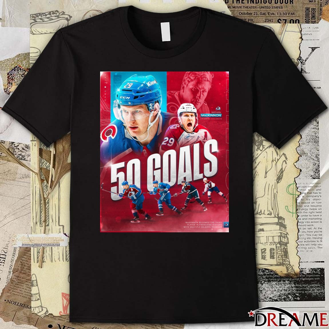 Colorado Avalanche Nathan MacKinnon 50-Goal Seasons In NHL Career Poster t-shirt