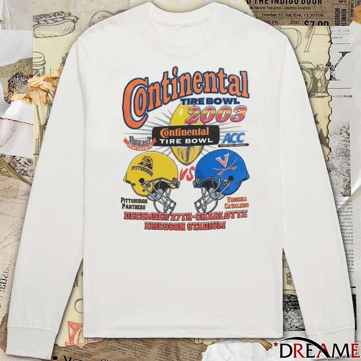Continental Tire Bowl 2003 Pittsburgh Panthers vs Virginia Cavaliers December 27th Charlotte Ericsson Stadium t-shirt