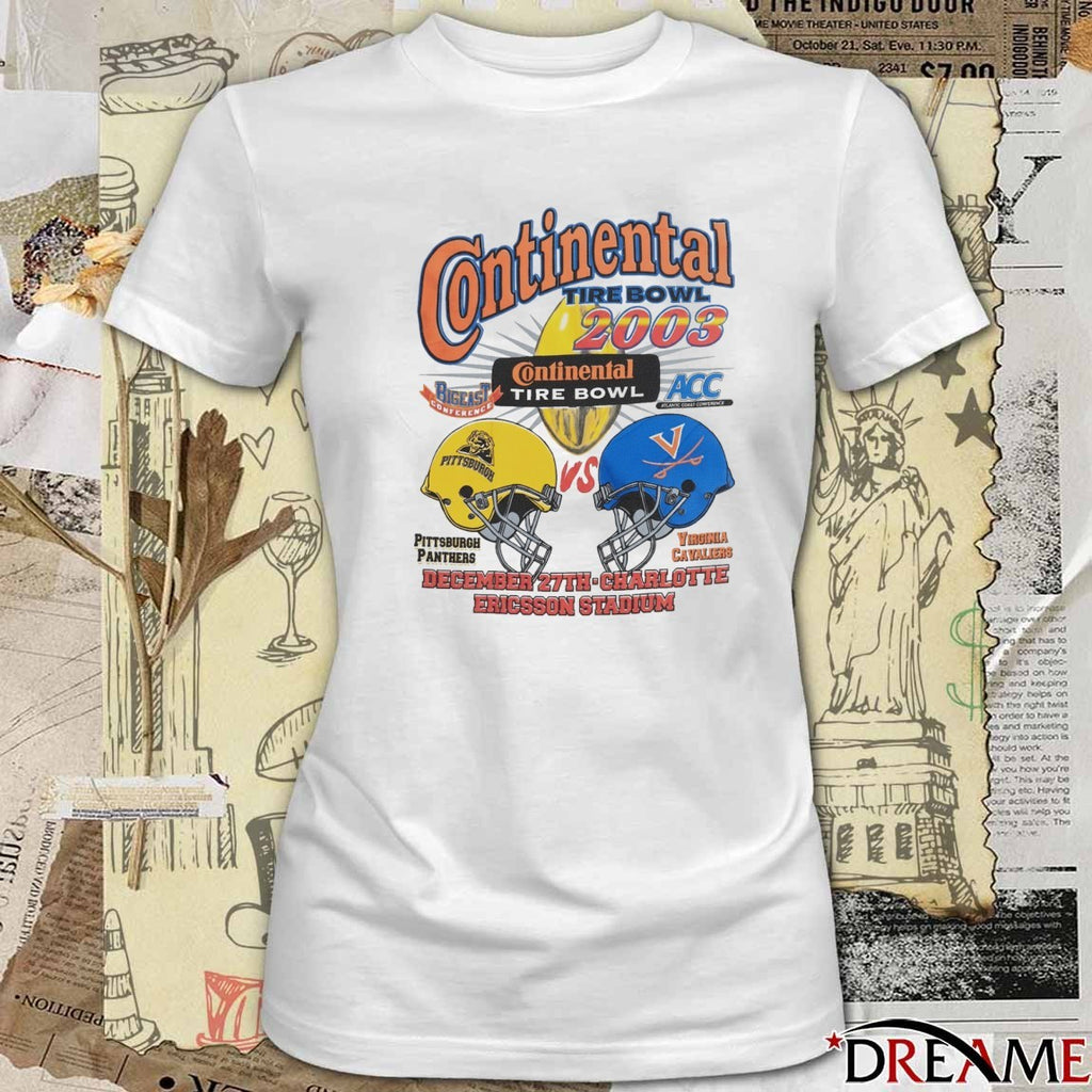 Continental Tire Bowl 2003 Pittsburgh Panthers vs Virginia Cavaliers December 27th Charlotte Ericsson Stadium t-shirt