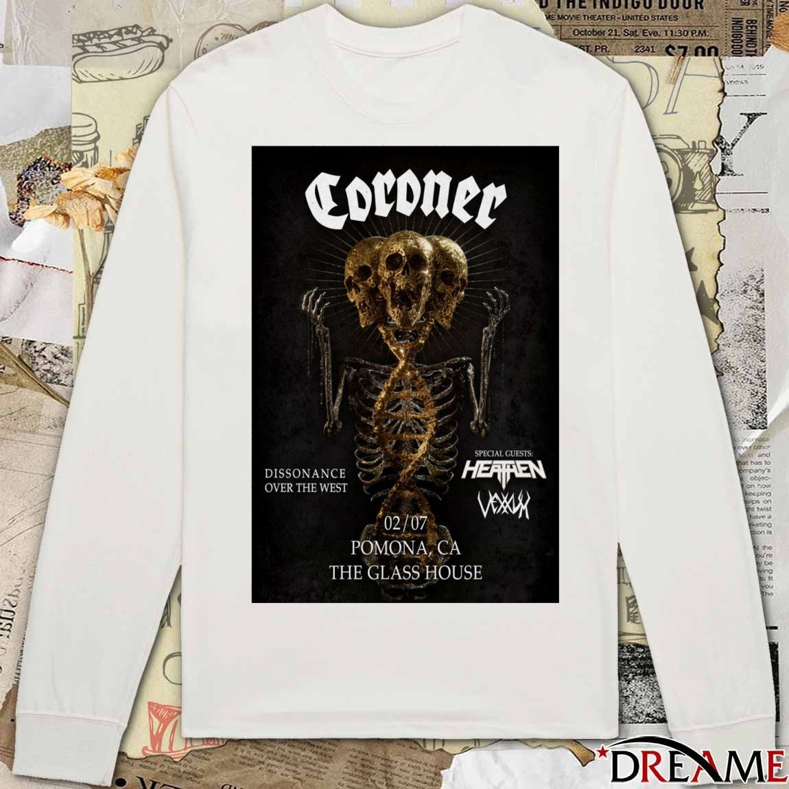 Coroner Poster The Glass House Pomona CA February 07 2026 t-shirt