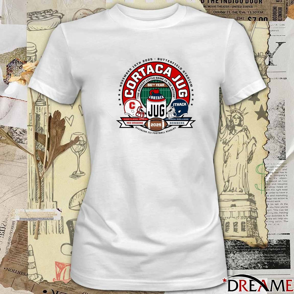 Cortland State Red Dragons Vs Ithaca College Bombers Cortaca Jug 2025 Division III Football Rivalry t-shirt