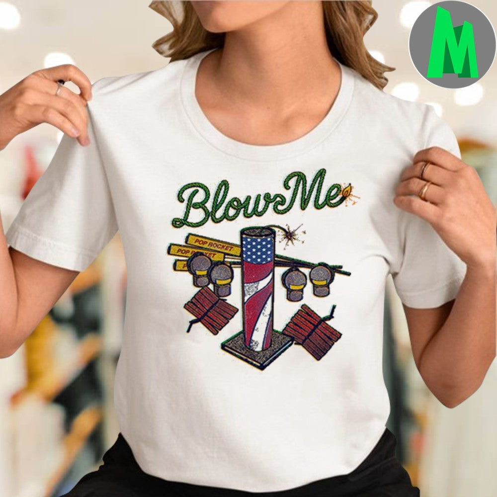 Cream Blow Me Fireworks American Flag Fourth of July Graphic T-Shirt