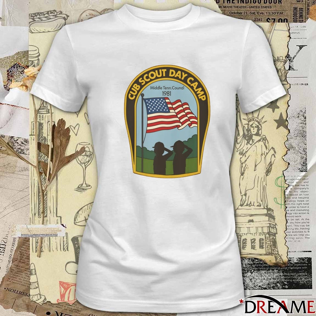 Cub Scout Day Camp Middle Tenn. Council in 1981 American flag t-shirt