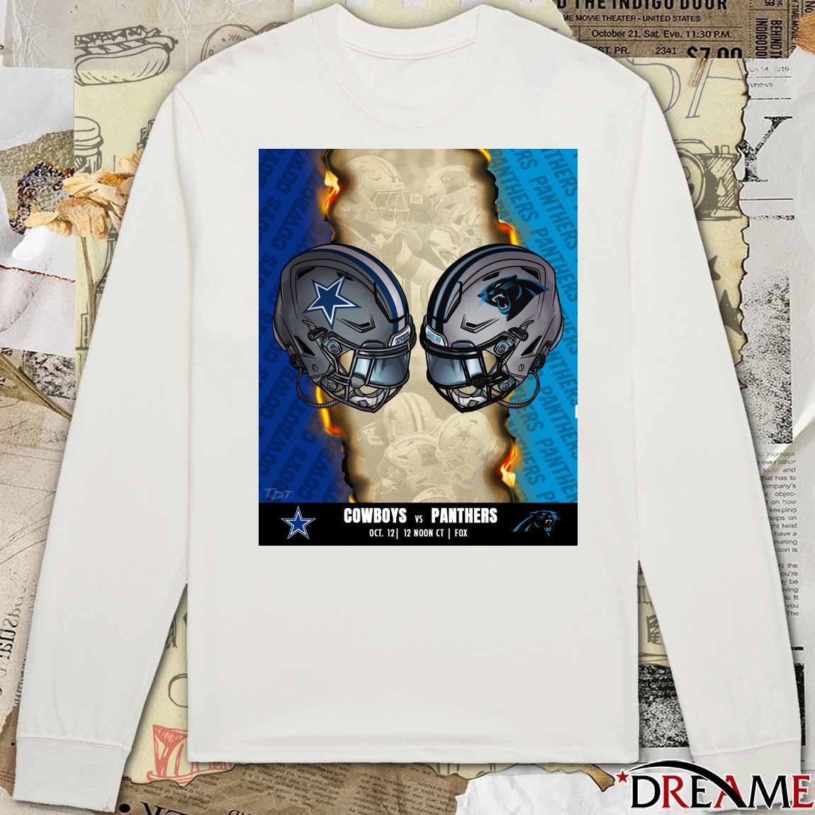 Dallas Cowboys Vs Carolina Panthers October 12 2025 Countdown To Kickoff Poster t-shirt