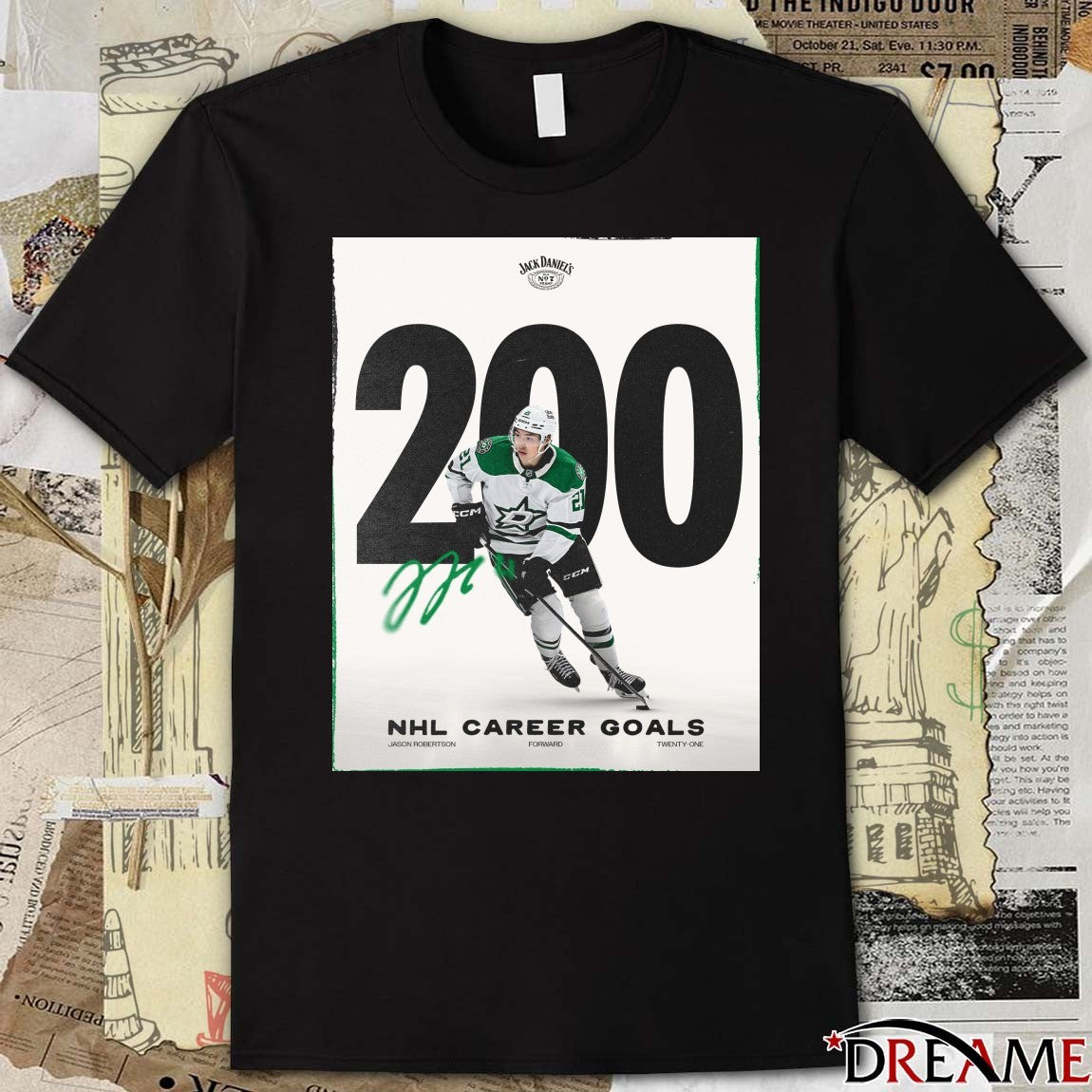 Dallas Stars 200 NHL Career Goals Jason Robertson Signature Poster t-shirt