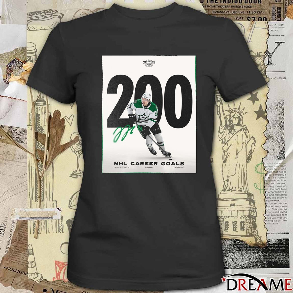 Dallas Stars 200 NHL Career Goals Jason Robertson Signature Poster t-shirt