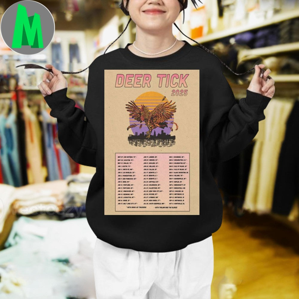 Deer Tick 2025 Summer Tour T-Shirt Folk Rock Indie Band Graphic Tee Live Music Concert Apparel