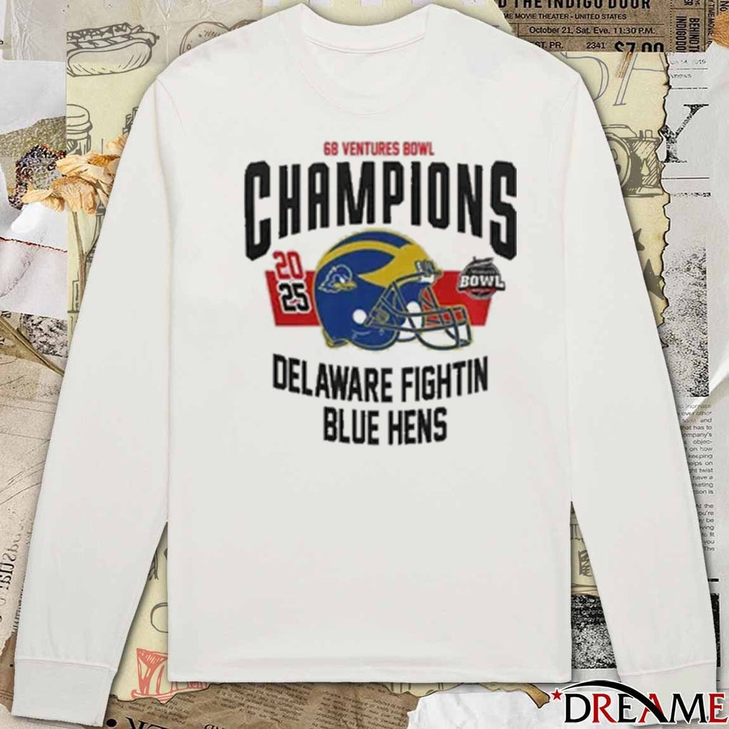 Delaware Fightin’ Blue Hens 68 Ventures Bowl Champions 2025 Helmet t-shirt