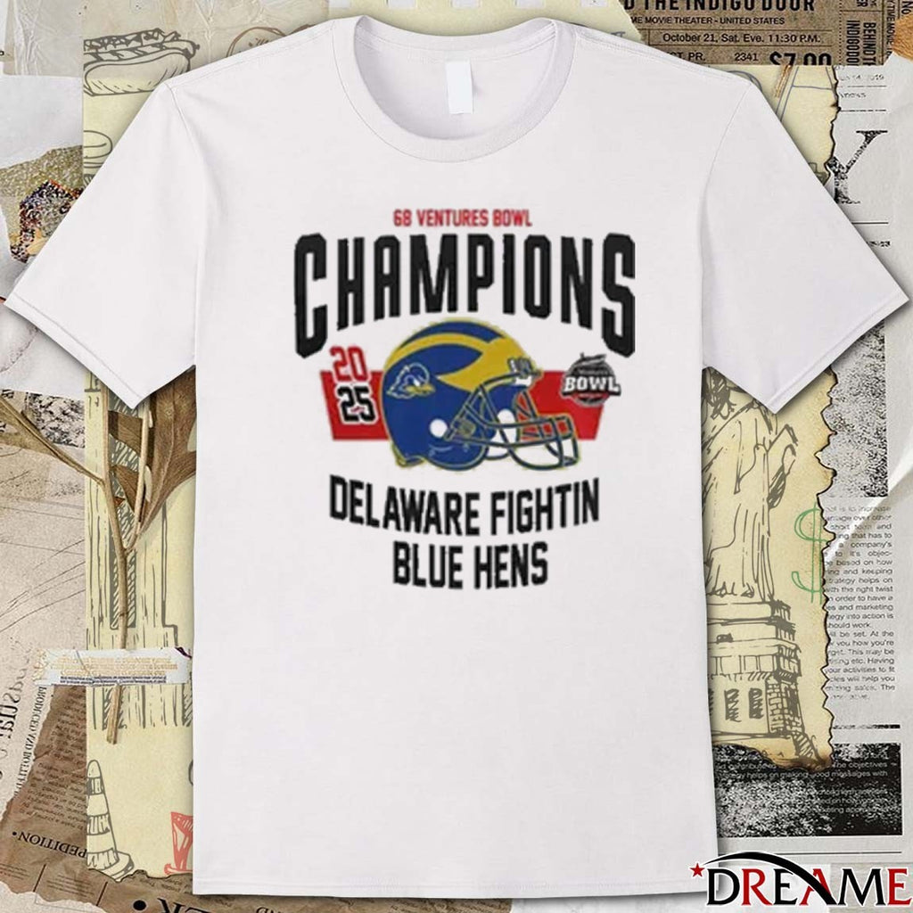 Delaware Fightin’ Blue Hens 68 Ventures Bowl Champions 2025 Helmet t-shirt