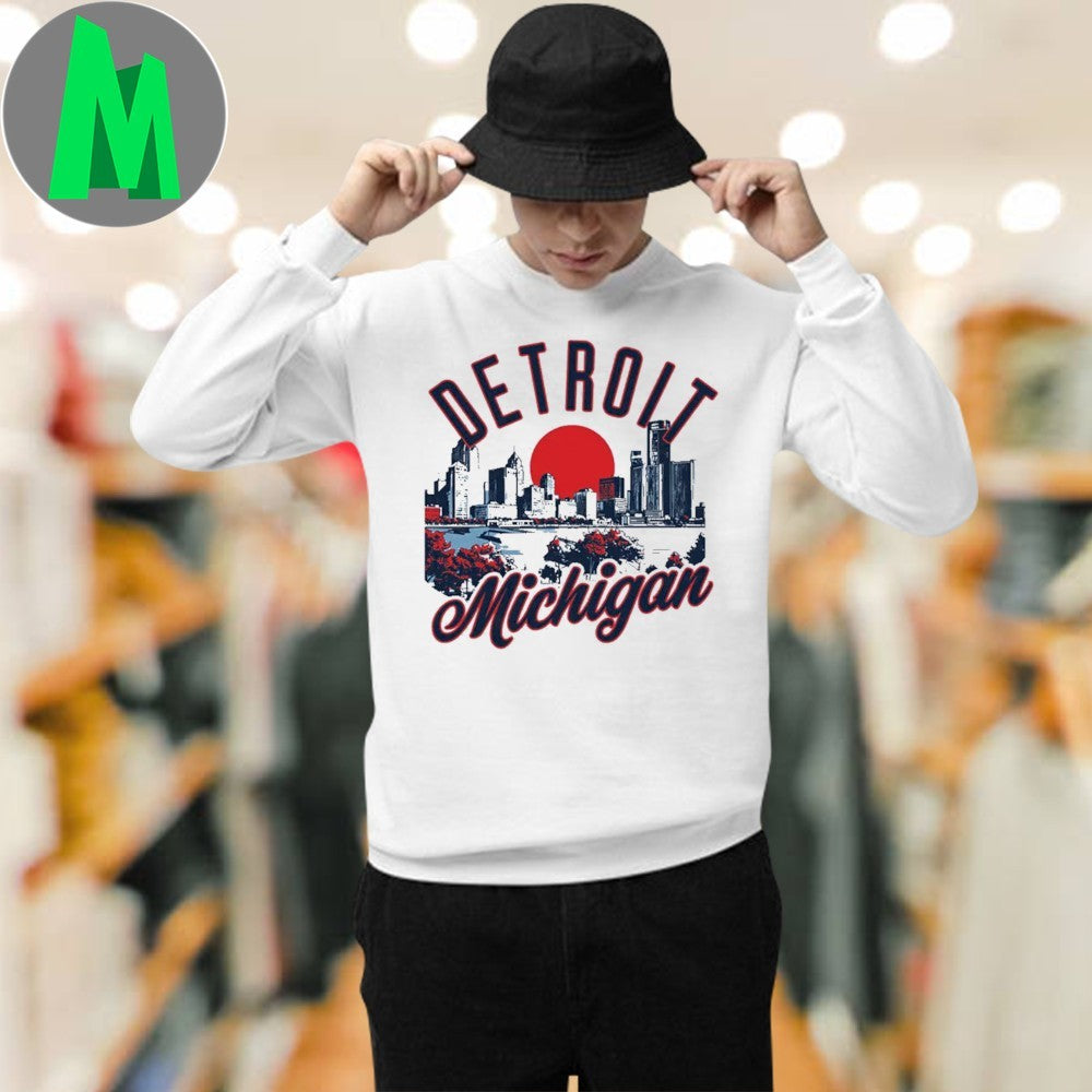 Detroit Michigan USA Skyline T-Shirt City Graphic Tee Fan Souvenir Apparel White