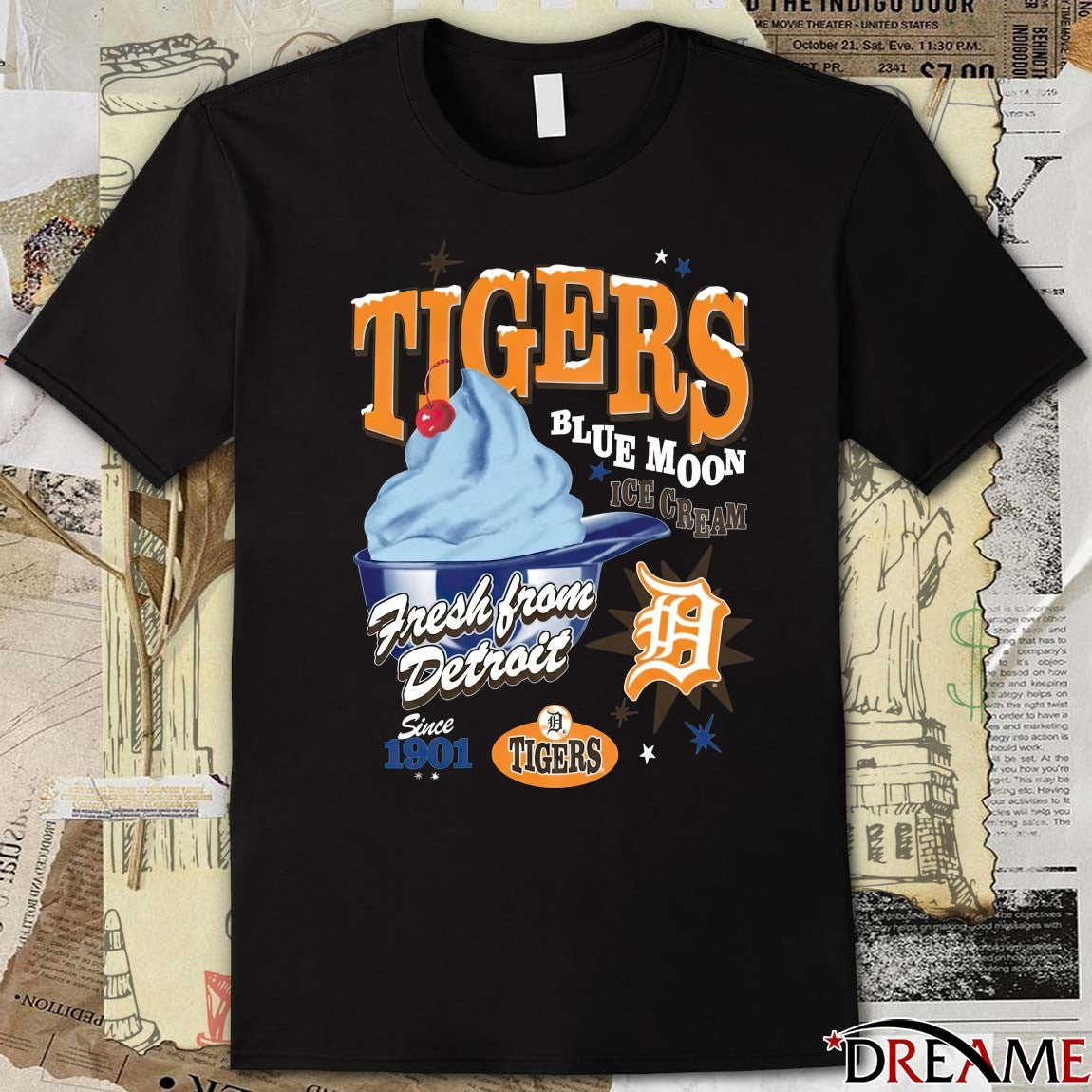 Detroit Tigers Blue Moon Ice Cream Fresh Form Detroit Sine 1910 Fanart t-shirt