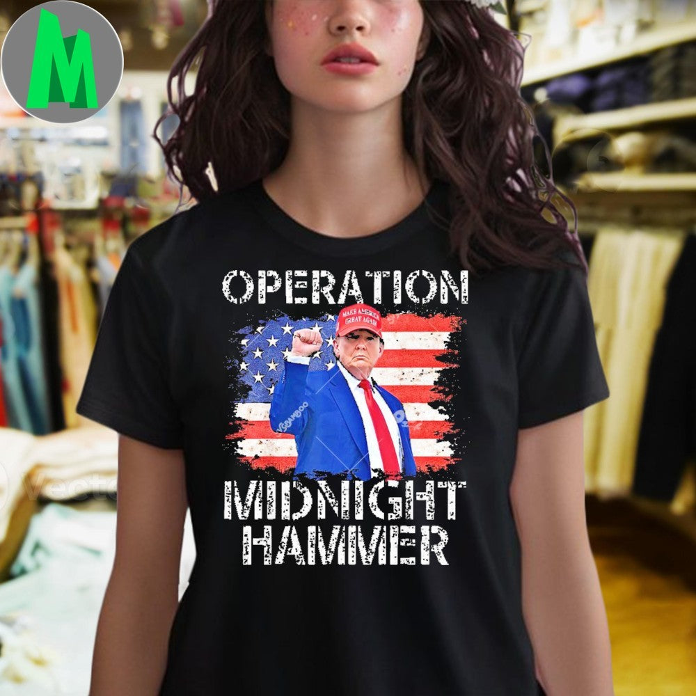 Donald Trump Operation Midnight Hammer American Flag Graphic T-Shirt