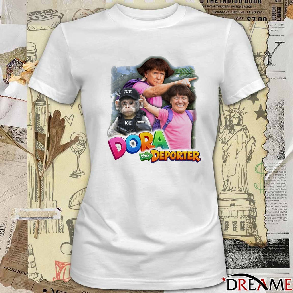 Dora The Deporter Trumps and Monkey Happy Presidents’ Day Meme t-shirt