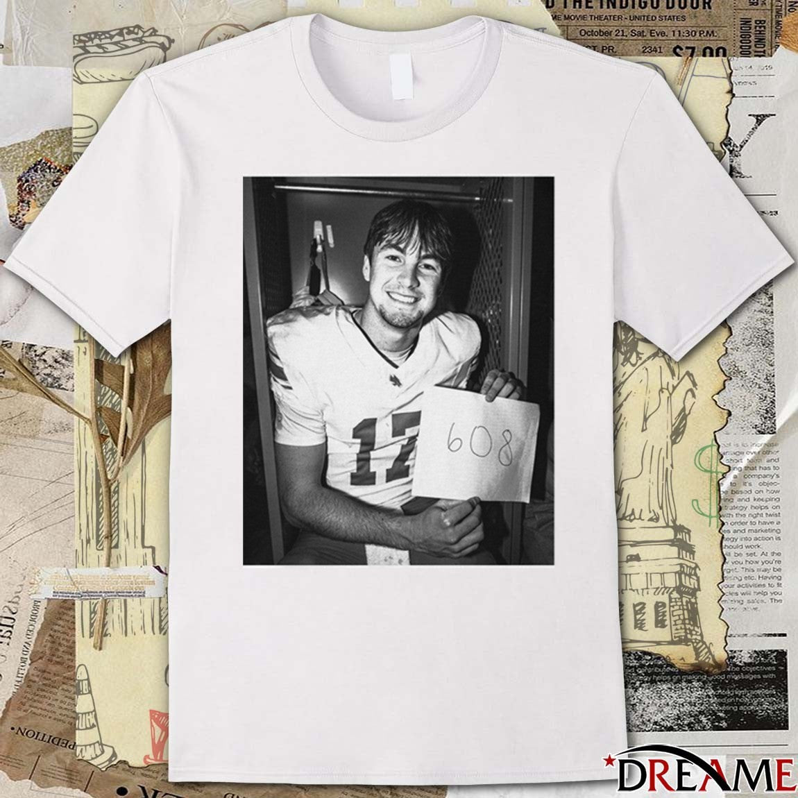 Drew Mestemaker 608 B&W North Texas Mean Green NCAA 2025 t-shirt