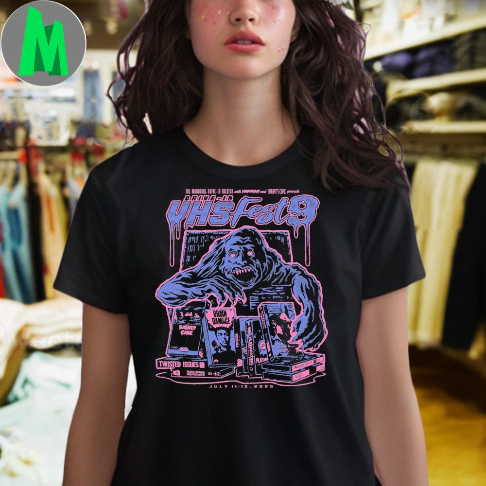 Drive-In VHS Fest 9 Videodrome Horror Movie T-Shirt – July 11-13, 2025 Event Tee