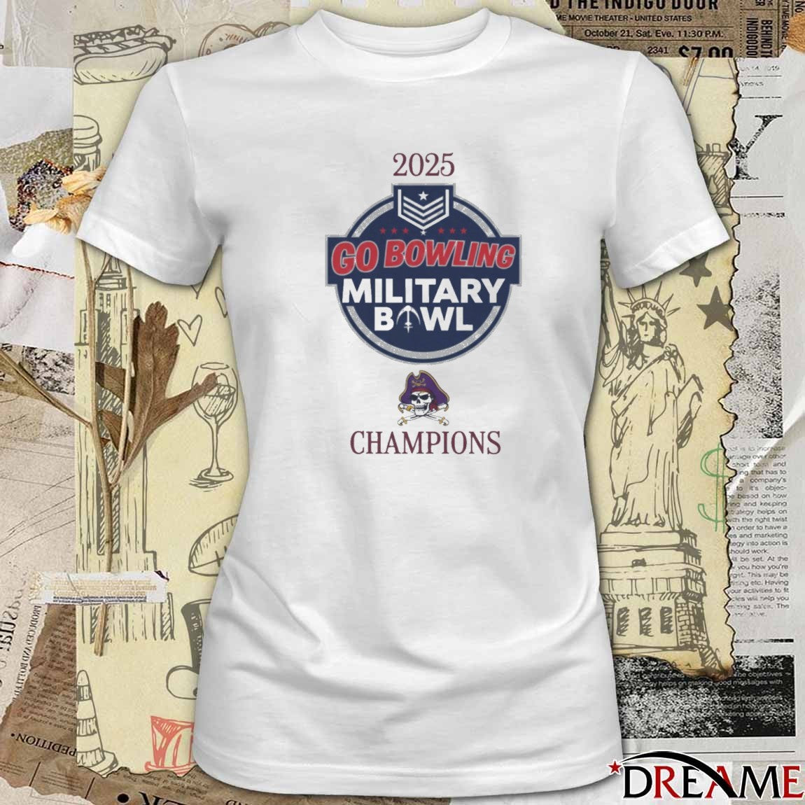 ECU East Carolina Pirates 2025 Go Bowling Military Bowl Champions t-shirt