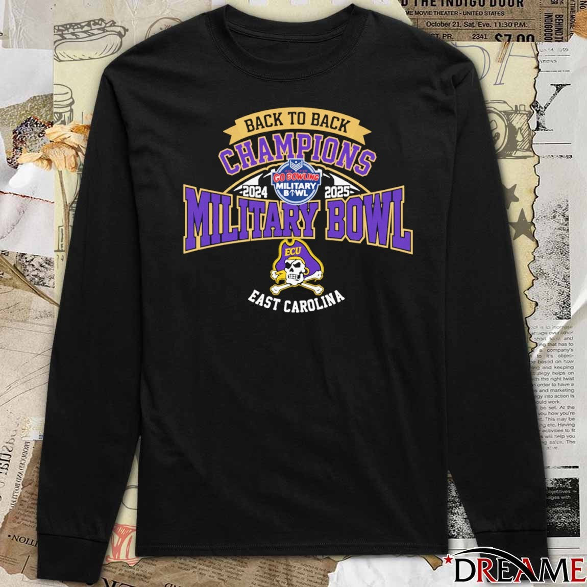 ECU East Carolina Pirates Champion Back 2 Back Champs Military Bowl 2024-2025 t-shirt