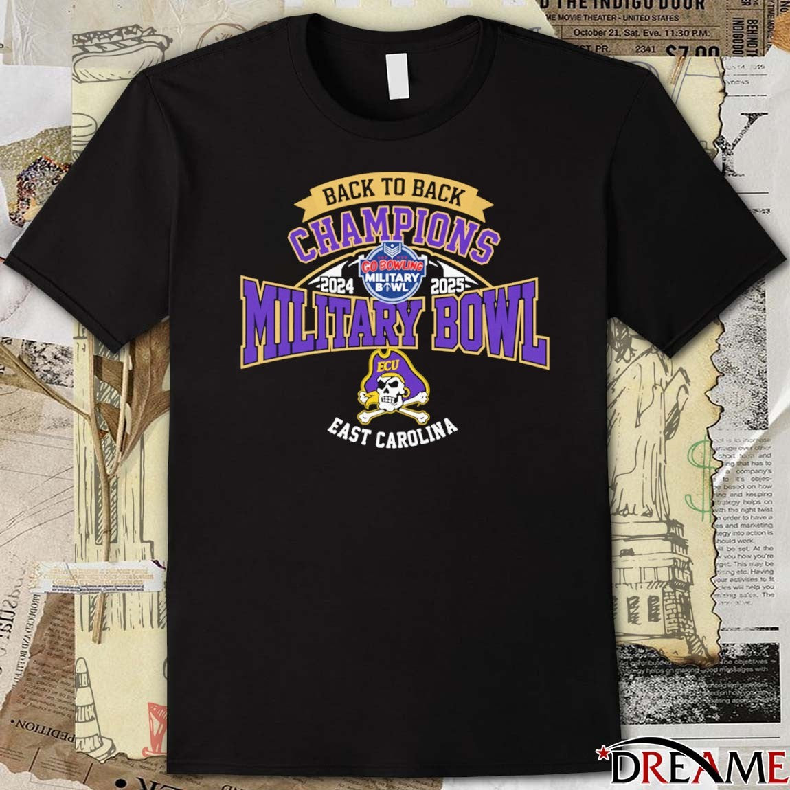 ECU East Carolina Pirates Champion Back 2 Back Champs Military Bowl 2024-2025 t-shirt