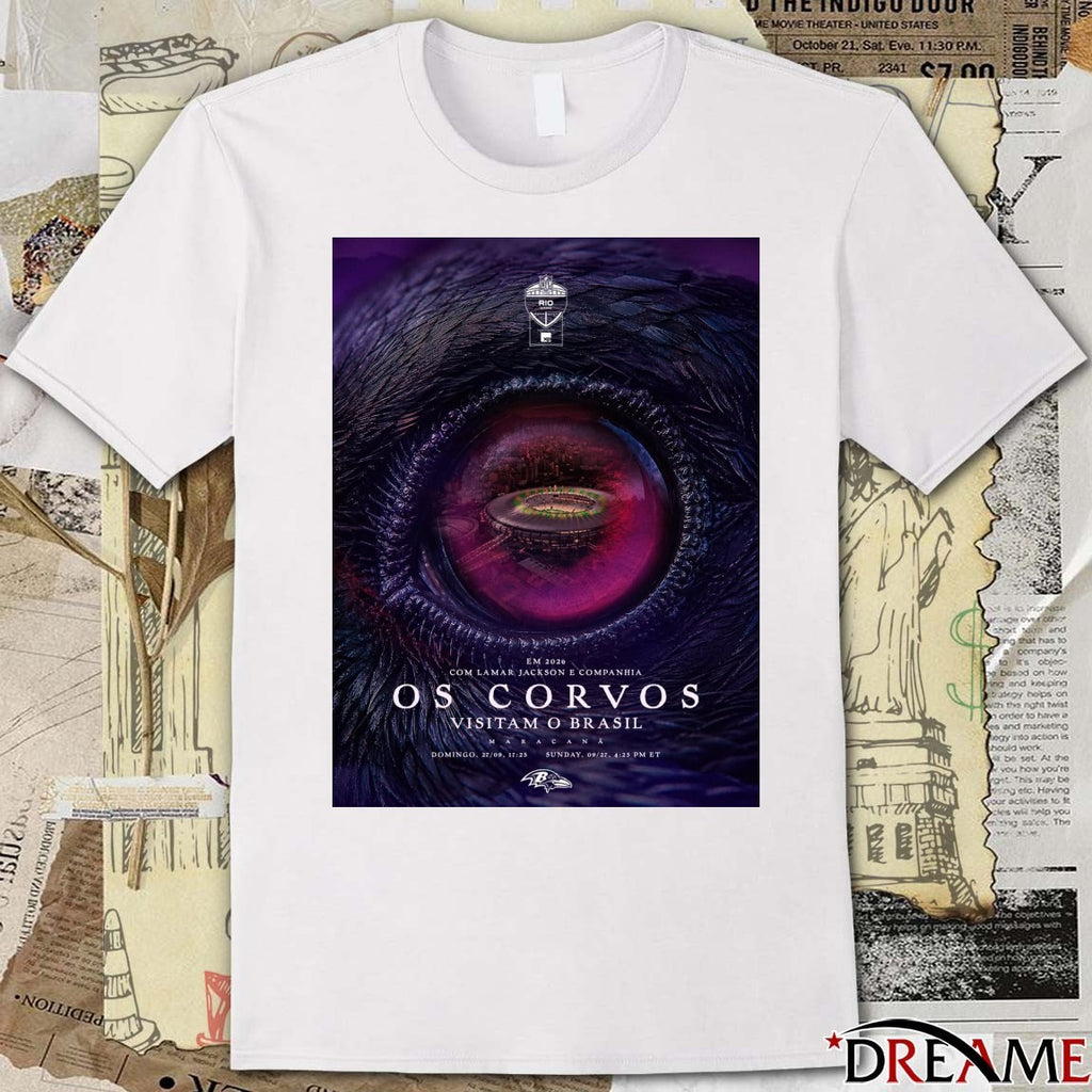 EM 2026 Com Lamar Jackson E Companhia OS Corvos Visitam O Brasil Maracana Poster t-shirt
