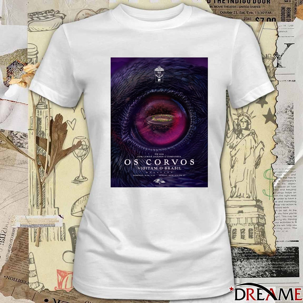 EM 2026 Com Lamar Jackson E Companhia OS Corvos Visitam O Brasil Maracana Poster t-shirt