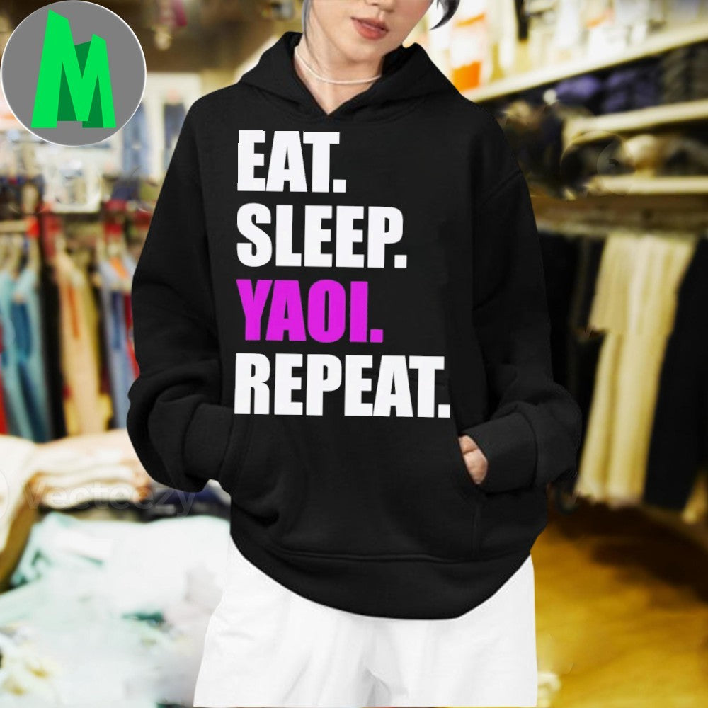 Eat Sleep Yaoi Repeat T-Shirt Anime Manga Fan Apparel Black Graphic Tee