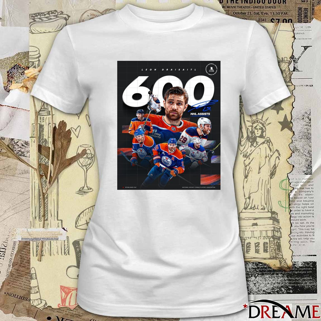Edmonton Oilers Leon Draisaitl 600 NHL Assists Signature Poster t-shirt