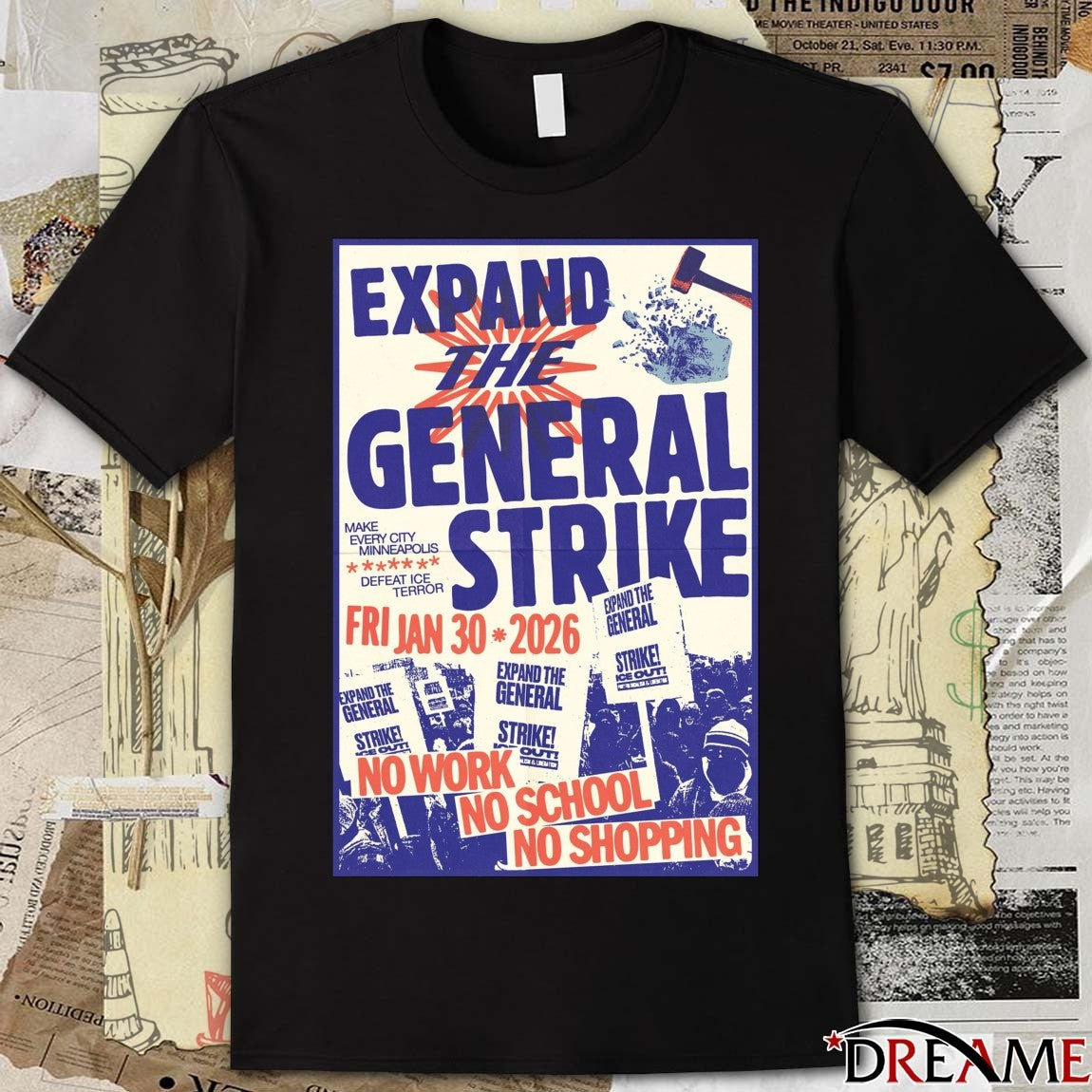 Expand The General Strike January 30 2026 No Work No School No Shopping t-shirt