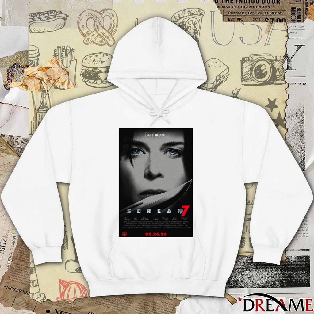Face Your Past Scream 7 Only In Theaters February 26 2026 Poster t-shirt