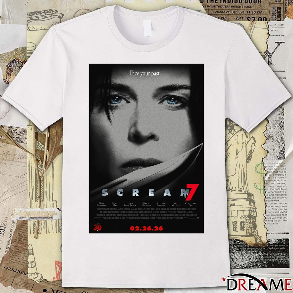 Face Your Past Scream 7 Only In Theaters February 26 2026 Poster t-shirt