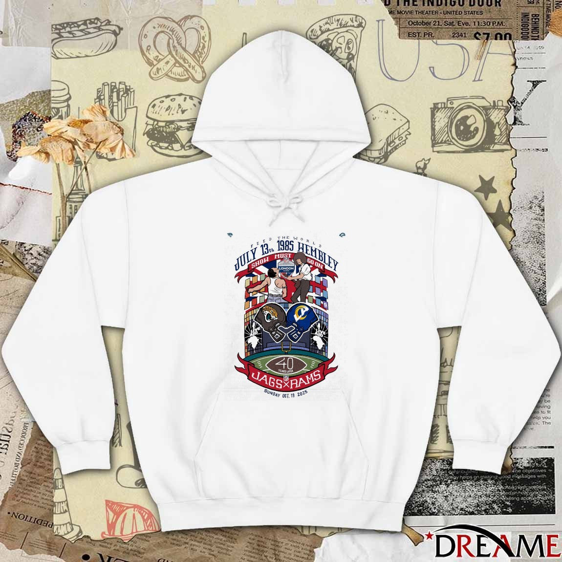 Feed The World July 13 1985 Wembley Show Must Go On Jags Vs Rams Sunday October 19 2025 t-shirt