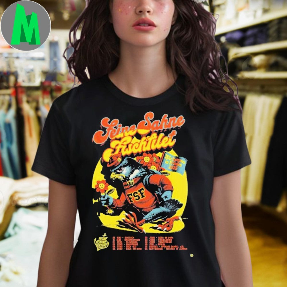 Feine Sahne Fischfilet Wir Kommen in Frieden 2025 Tour Dates Angry Falcon Graphic T-Shirt