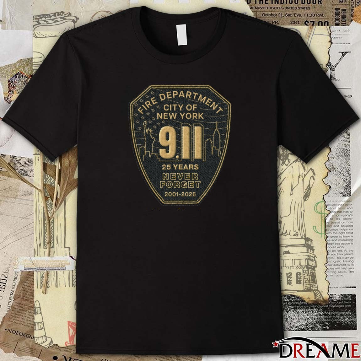 Fire Department City Of New York 9.11 25 Years Never Forget 2001-2026 Logo t-shirt