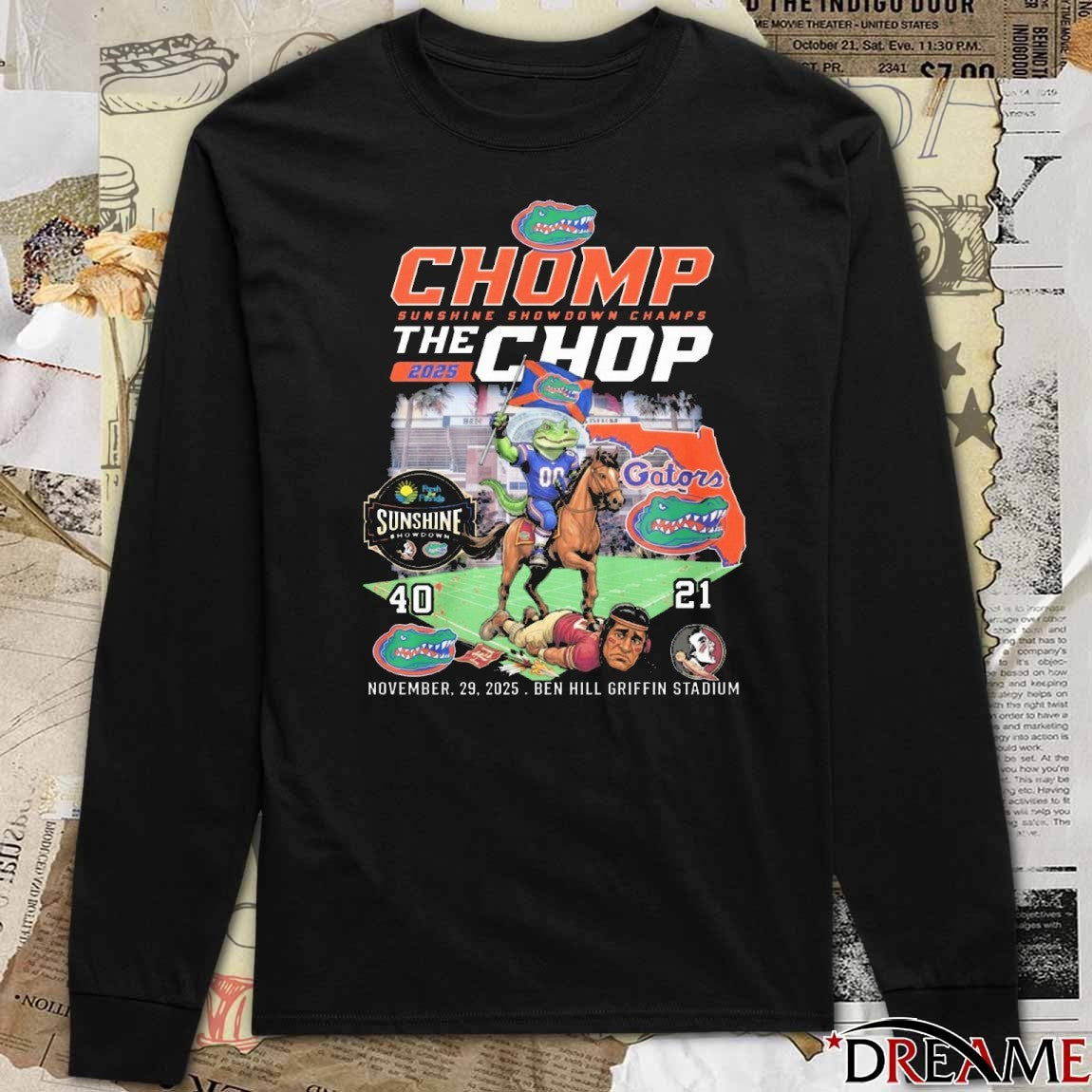 Florida Gators vs Florida State Sunshine Showdown Champs 2025 Chomp The Chop Nov 29 2025 t-shirt