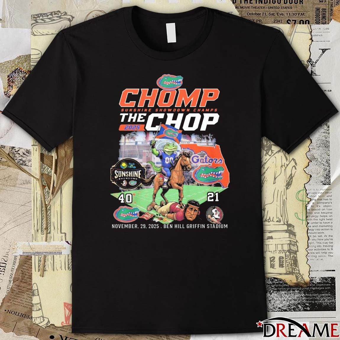 Florida Gators vs Florida State Sunshine Showdown Champs 2025 Chomp The Chop Nov 29 2025 t-shirt