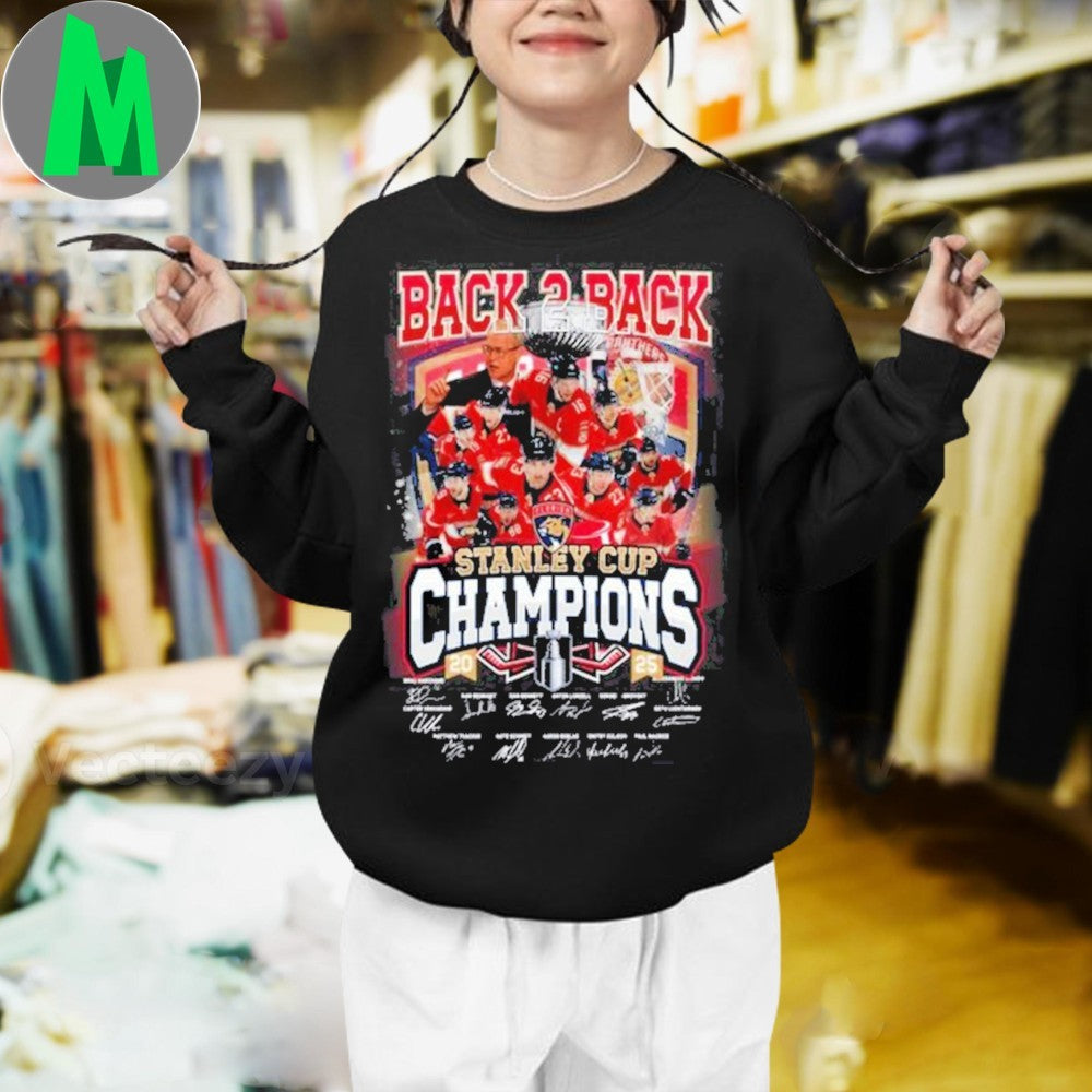 Florida Panthers Back 2 Back 2025 Stanley Cup Champions Signature T-Shirt